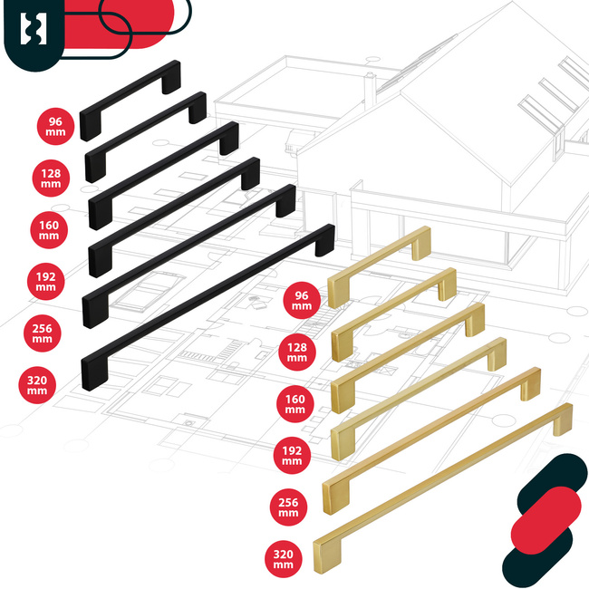 Bucătărie mobilier mâner clasic modern lung negru mat 160 mm