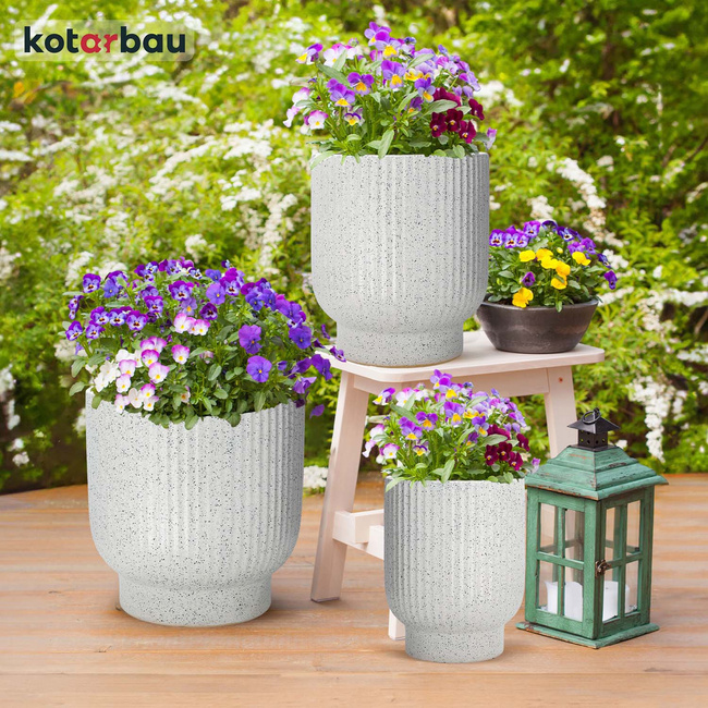 Ghiveci ceramic cu scurgere alb pentru plante flori set de 3 buc.