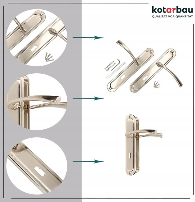 Mânere de ușă pe cheie cu platou lung niklu-chrome 90 mm - Culoare niklu-chrome