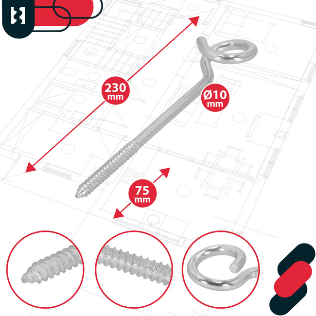 Cârlig de balansare pentru tavan suport cu șurub pentru lemn 230x10 mm
