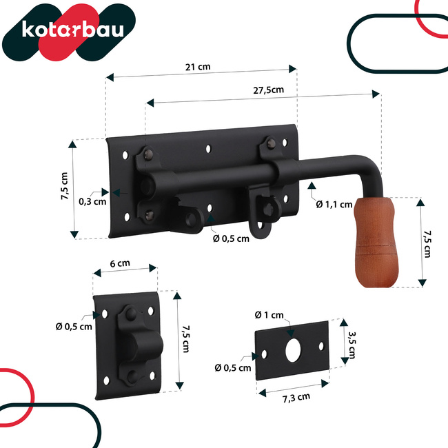 Zăvorâre de garaj 280 mm negru pentru ușa porții de garaj set de 2 bucăți. dreapta și stânga cu lacăt