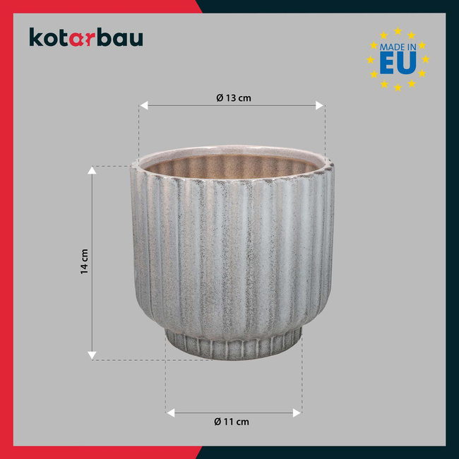 Ghiveci ceramic rotund cu caneluri de flori 13 cm set 2 buc - Culoare gri