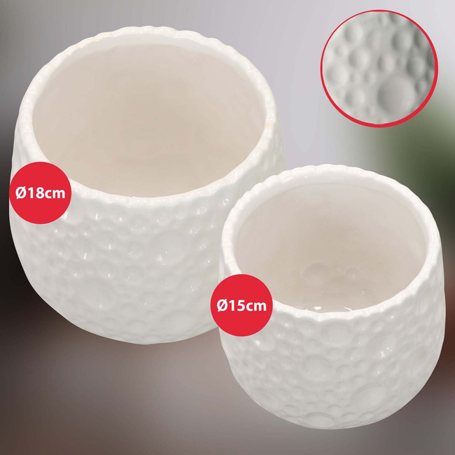 Ghiveci ceramic rotund pentru plante alb set de 2 buc.