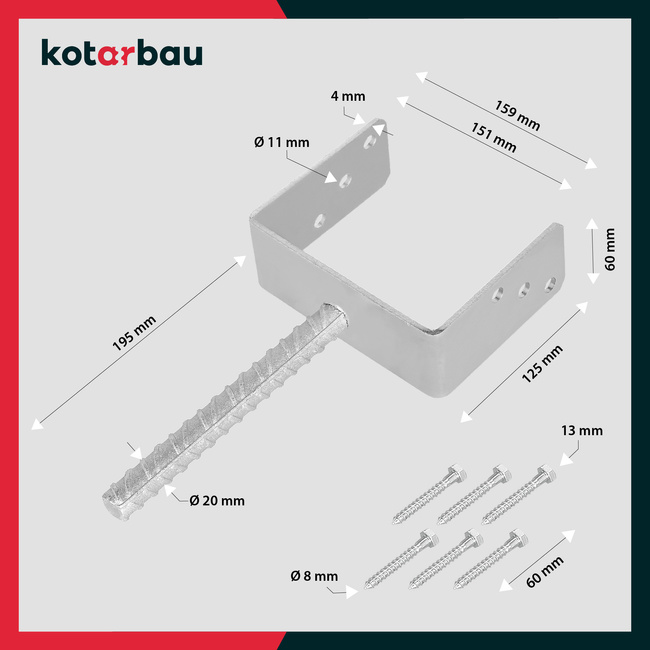 Bază de stâlp cu tijă de încastrare 150 mm set de 2 buc.